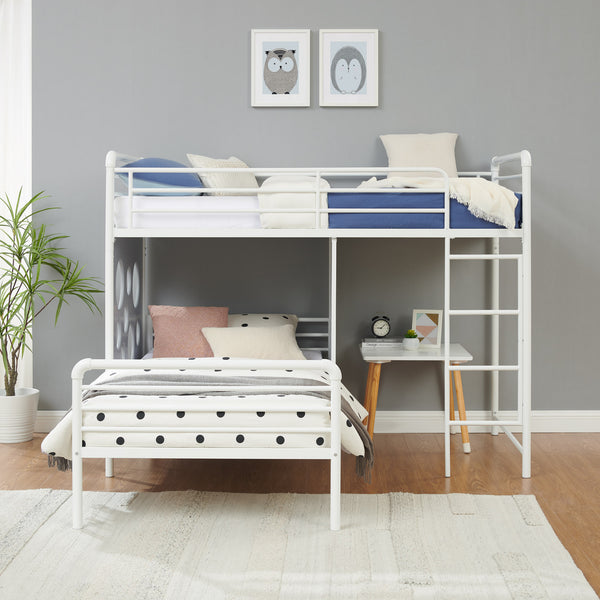 English Elm Walker Edison - Modern Geo Cutout Colorful Twin L-Shaped Bunk Bed – White / Cool Grey