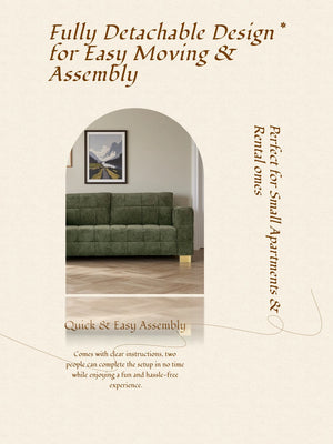 English Elm FX-P54-RB Modern Chenille 3-Seater Sofa with Wide Arms, Tufted Box Stitching & Stainless Legs for Durable Comfort Retro Green W576S00166