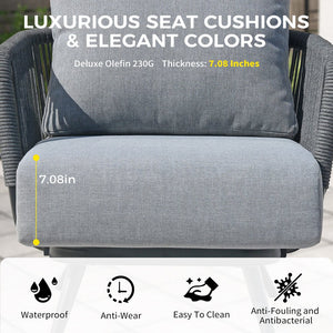 English Elm 4-piece Outdoor Woven Rope Conversation Set with Swivel Chairs and Resort Style T5880S00021