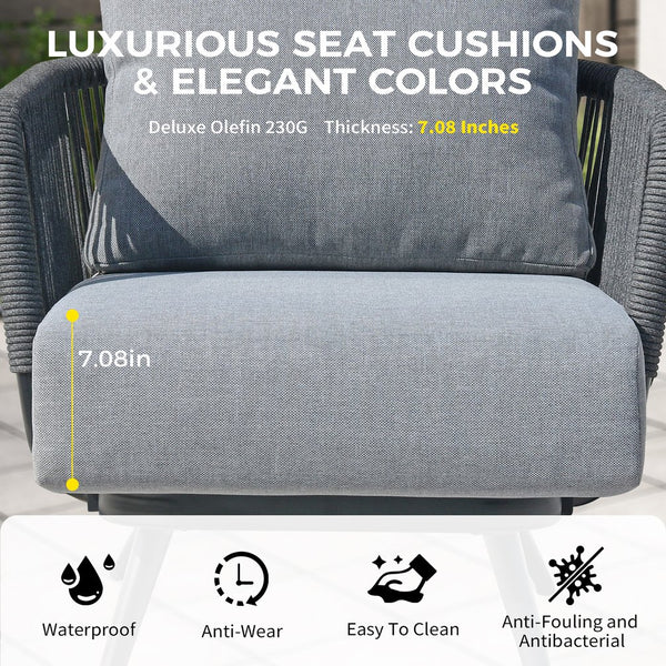 English Elm 4-piece Outdoor Woven Rope Conversation Set with Swivel Chairs and Resort Style T5880S00021