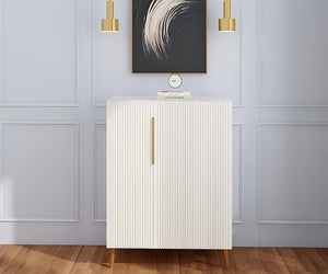 English Elm Modern White Sideboard with Gold Handles - Ancient White Engineered Wood Buffet, Durable Storage Organizer W2139P306488