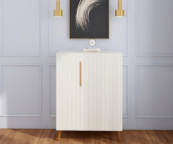 English Elm Modern White Sideboard with Gold Handles - Ancient White Engineered Wood Buffet, Durable Storage Organizer W2139P306488