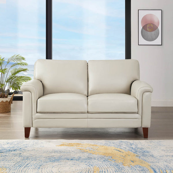 English Elm Westcott Leather Loveseat with Top-Grain Leather, Goose Down Comfort, Pocketed Coils, Durable Frame Beige B2705P211454