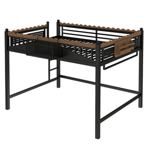 English Elm Twin Kids Platform Bed with Trundle Staircase Bookshelf and Rounded Safety Rails W1580S00382