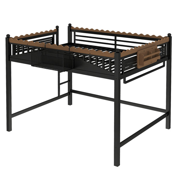 English Elm Twin Kids Platform Bed with Trundle Staircase Bookshelf and Rounded Safety Rails W1580S00382
