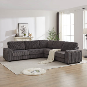 English Elm 110-Inch Oversized Corduroy Corner Sofa with Storage, USB & Cup Holders, Deep Plush Seating Comfort DARK GREY W834S00285