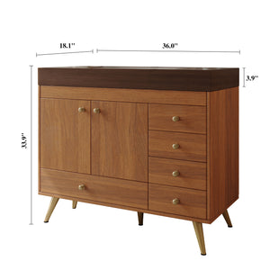 English Elm 36" Freestanding Bathroom Vanity Sintered Stone Top Ceramic Sink Stainless Steel Legs Brown,Gold,Walnut,White W3136S00071