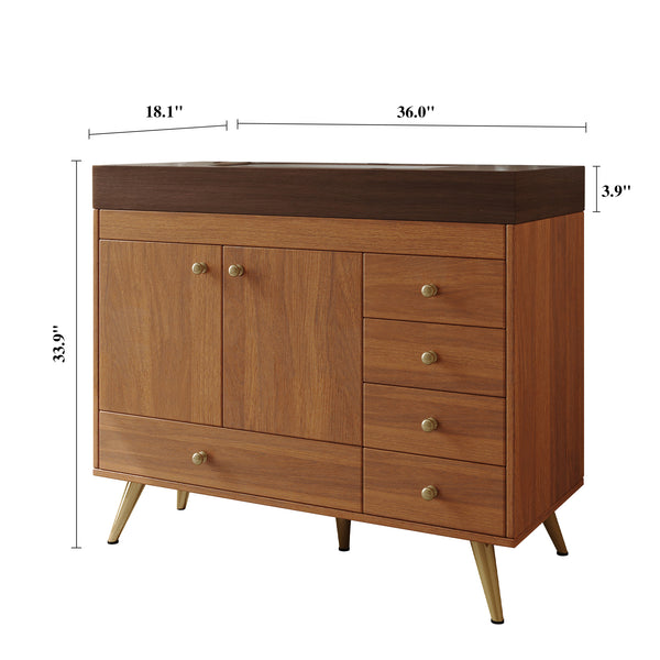 English Elm 36" Freestanding Bathroom Vanity Sintered Stone Top Ceramic Sink Stainless Steel Legs Brown,Gold,Walnut,White W3136S00071