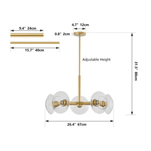 English Elm 26" Modern Gold 5-Light Sputnik Chandelier with Clear Glass Shades, Mid-Century Pendant for Dining W1340P233172