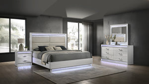 English Elm Glam King Bed With Led Headboard, Velvet Upholstery & Luxe Wood Finish – Modern Bedroom Elegance B009S01382