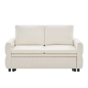 English Elm Convertible Chenille Sleeper Loveseat with Usb Ports and Reclining Backrest for Small Spaces Beige N719P390439A