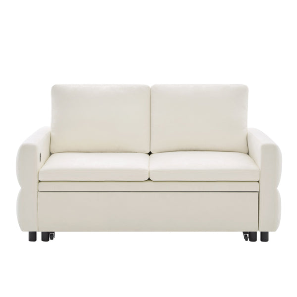 English Elm Convertible Chenille Sleeper Loveseat with Usb Ports and Reclining Backrest for Small Spaces Beige N719P390439A