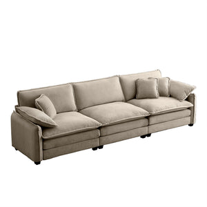 English Elm Mid-Century Modern 3-Seater Sectional Sofa In Luxurious Tan Corduroy With Pillows For Ultimate Comfort W714S00715