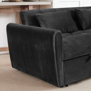 English Elm 65-inch Velvet Convertible Futon Sofa Bed with Adjustable Back for Living Room Black W2564S00071