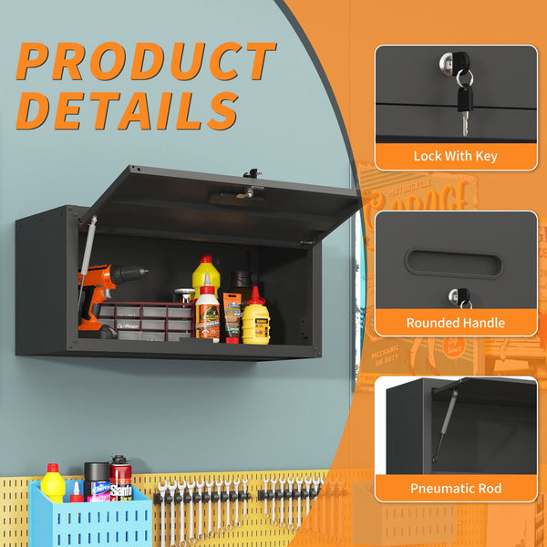 English Elm Heavy Duty Wall Mounted Steel Cabinet Locking Lift Door Garage Workshop Storage Black T2398P236482
