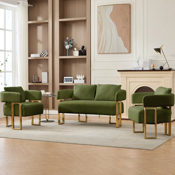 English Elm TS Modern decorative chair with teddy fleece upholstery, ergonomic sponge cushion and gold legs for luxe comfort and style Green W2311P364624