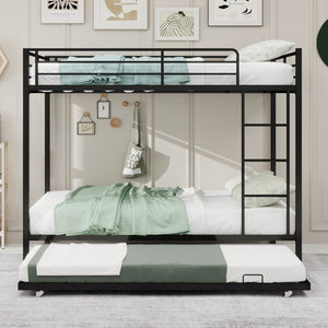 English Elm Durable Iron Bunk Bed With Trundle, Safety Rails & Modern Design – Perfect For Kids, Guests & Space-Saving! W1935P360854