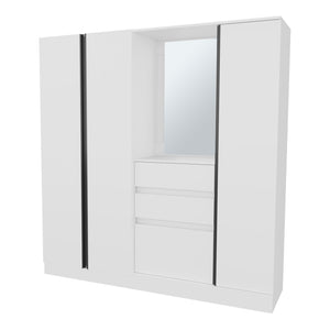 English Elm Canyon Modern Wardrobe Organizer with Mirror, Double Hanging Rods, Drawers & Open Shelves White B128S00180