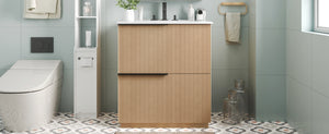 English Elm Christopher Knight Home® - 30" Bathroom Vanity With Ceramic Sink, Soft-Close Drawers & Fluted Natural Finish For Elegant Style N817P295760N
