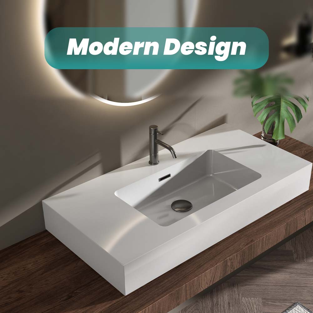 English Elm Bb02-36-101, Seamless Solid Surface Basin Glossy White Integrated Vanity Top for Bathrooms W1865107115