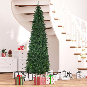 English Elm Homcom 9Ft Tall Slim Pencil Artificial Christmas Tree With 1298 Branches & Auto-Open Design, Green W2225P249652