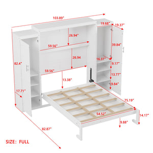 English Elm Full Size Murphy Bed with Dual Wardrobes Pine Mdf Frame for Guest or Bedroom N733S339778K