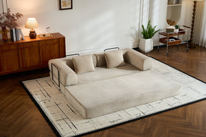 English Elm Convertible Sleeper Sofa Bed with Corduroy Upholstery, 4‑in‑1 Folding Couch Mattress, Space‑Saving Lounge Beige W3434P346244