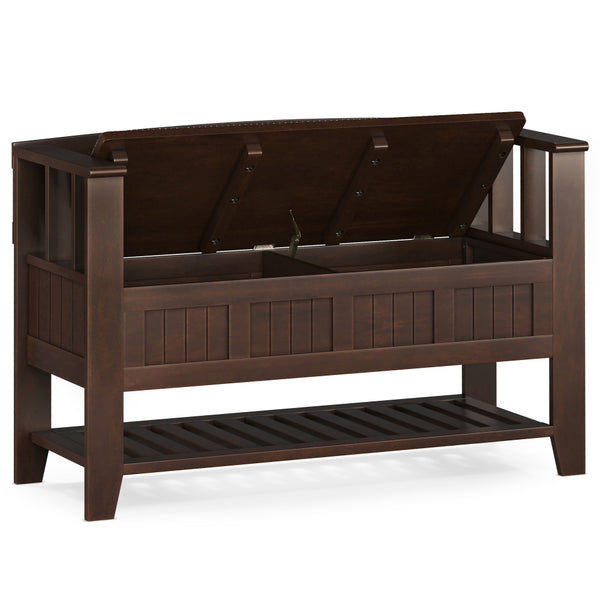 English Elm Acadian Solid Wood Entryway Bench with Lift-Top Storage & Shelf, Brunette Brown Finish, 48" B136P203423