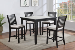 English Elm 5 Counter Height Square Dining Set with Upholstered High Chairs, Two-Tone Wood Top & Black Base, Modern Rustic Appeal B011P243274