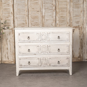 English Elm 24QJ0028 Antique Cream Wood & Metal Chest with 3 Drawers, Distressed Finish, Brown Interior, 48" L W2946P243866