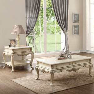 English Elm Antique scalloped-top end table with Queen Anne legs, square design and lower shelf for display elegance White B062P209110