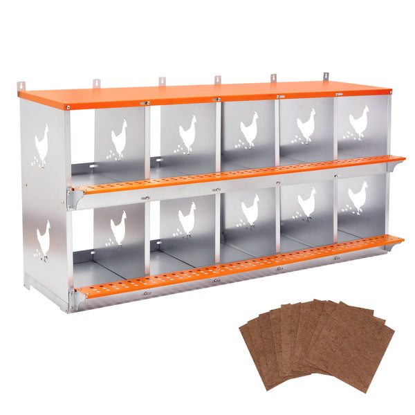 English Elm 10-bay Galvanized Steel Wall Mount Nest Box with Coconut Fiber Pads for Backyard Flocks W1422P355412