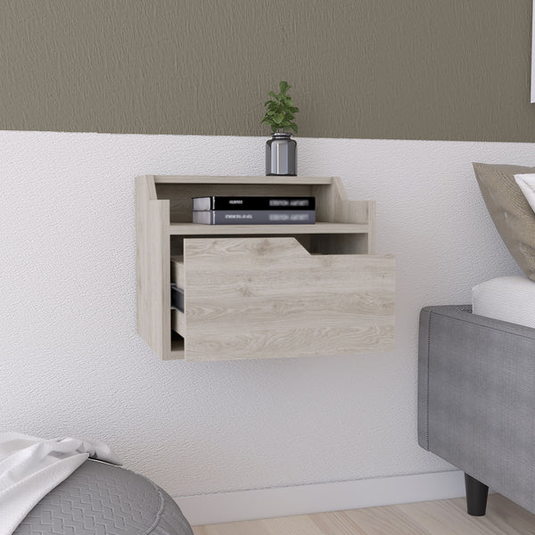 English Elm Winchester Floating Nightstand with Dual-Tier Surface, Spacious Drawer, Wall-Mount Modern Storage Light Gray 18 L x 17 W x 5 H B097P199743