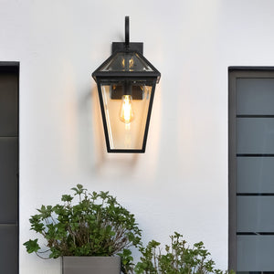 English Elm 21"(H) 21"(H) Outdoor Wall Lantern Light - Farmhouse Black Aluminum & Clear Glass Sconce, Weatherproof Durable Porch Patio Security Fixture W2312P368728
