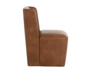 Sunpan Amita Wheeled Dining Chair - Luxurious Tobacco Tan Faux Leather With Comfortable Curves And Style Brown Faux Leather 111925