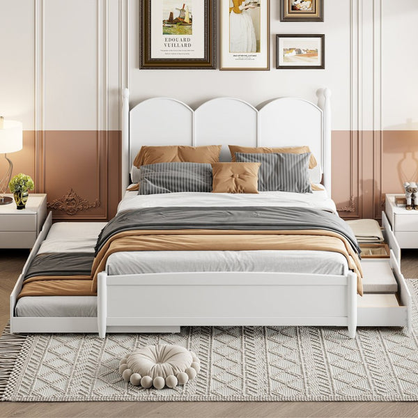 English Elm Queen Size Platform Bed With Twin Xl Trundle, 2 Storage Drawers, Elegant Design For Space-Saving N820S00025K-GIGA