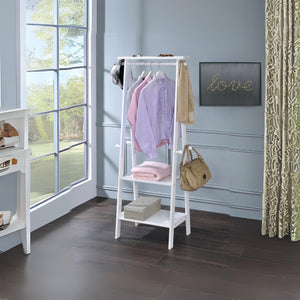 English Elm 59" Tall Standing Garment Rack White – Space-Saving Wooden Coat Stand with 75lb Rod, 3 Shelves, Hooks B072115915