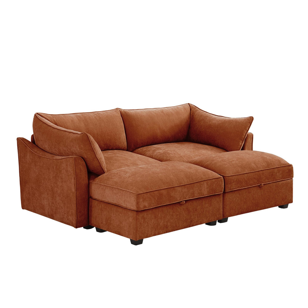 English Elm 2 Seater Sofa With Footrest, Movable Ottomans & Hidden Storage - Stylish Chenille For Small Spaces W3041S00204