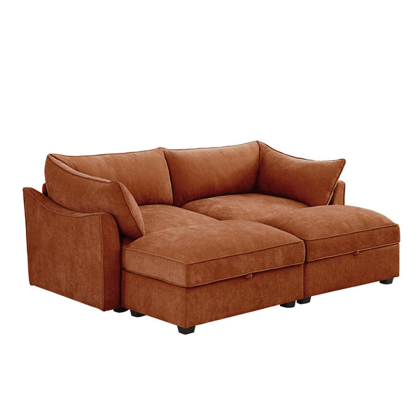 English Elm 2 Seater Sofa With Footrest, Movable Ottomans & Hidden Storage - Stylish Chenille For Small Spaces W3041S00204