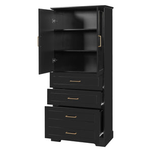 English Elm 72.2'' Tall Freestanding Bathroom Cabinet with 3 Drawers, Adjustable Shelf, Soft-Close Doors, Modern Elegant Design Black N729P296769B