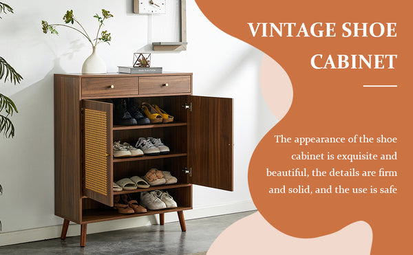 English Elm Multi-Functional Walnut Mdf Shoe Cabinet - Elegant Nordic & Industrial Design With Smart Storage Solutions W3226P278928