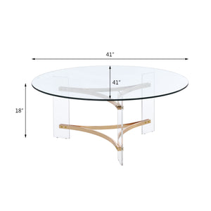 English Elm Sosi Gold Finish Coffee Table with 10mm Tempered Glass Top, Triangular Chrome Frame & Acrylic Base B2726P263407