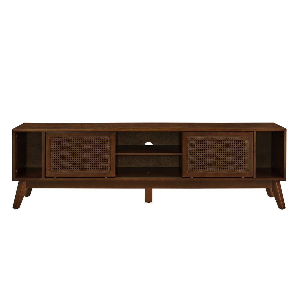 English Elm 67.9 Inch Mid Century Modern Rattan Tv Stand For 75" Tvs, Stylish Media Console With Solid Wood Feet W1801P303390