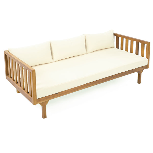 English Elm Christopher Knight Home® - Claremont 3-Seater Daybed In Beige - Elegant Acacia Wood Frame With Water-Resistant Cushions For Comfort N770P205537B