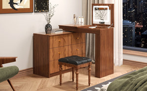 English Elm Vanity LED Mirror Desk with Flip-Top Dual Function, 7 Drawers & Multiple Shelves for Organized Glam Walnut 47.24 L x 19.69 W x 6.5 H N733S363650H