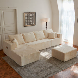 English Elm 133.86" Modular Cloud Sectional Corded Fabric U Shaped Sofa with Ottoman No Assembly W668S00010