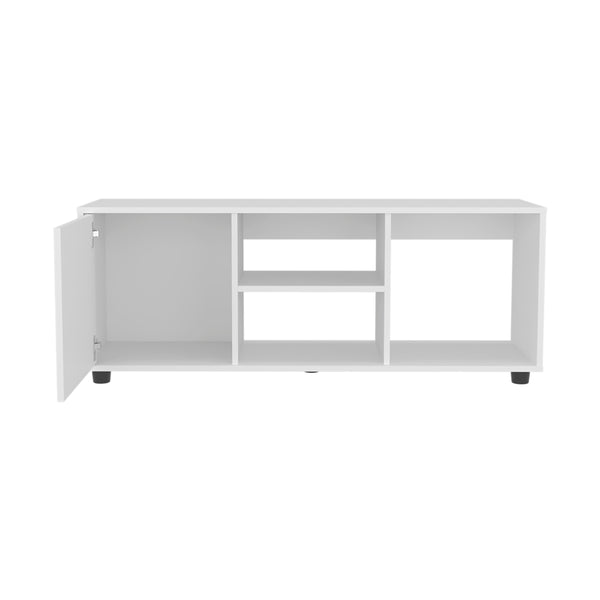 English Elm Tv Stand with Three Open Shelves for Media Storage and Decor, Slim Profile, Eco-Friendly Engineered Wood White 52.76 L x 20.47 W x 4.72 H B097P296851