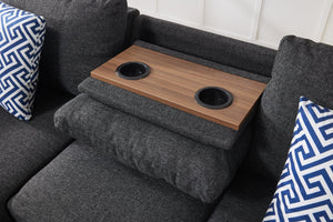 English Elm Hidden Compartment Modular Sectional with Pull Out Drawer and Coordinated Accent Pillows Black+ Gray B2730S00062