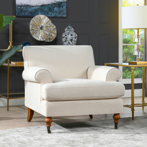 English Elm Jennifer Taylor Home - Alana 38" Lawson Accent Arm Chair With Metal Casters - Elegant Light Beige Linen Upholstery B2719P238305