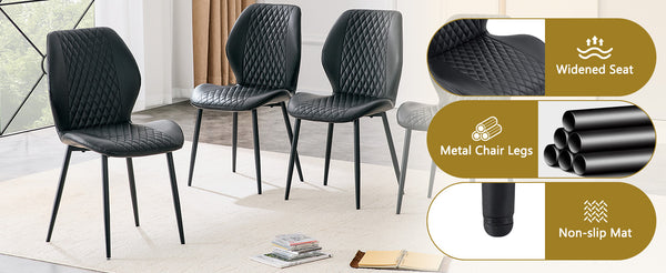 English Elm 4-piece Diamond Quilted Upholstered Dining Chair Set with Sleek Black Metal Legs Black W1151P458009